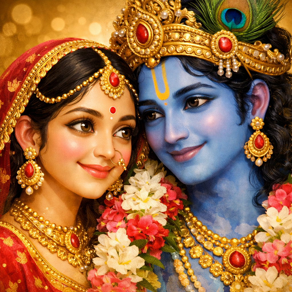Radha Krishna devotional couple portrait in square format ideal for WhatsApp DP
